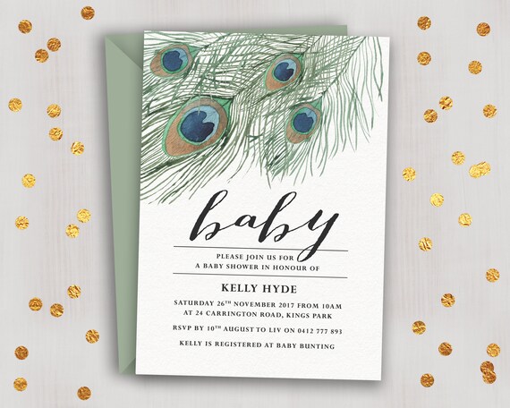 peacock baby shower invitations