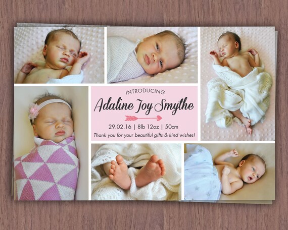 Foto Collage Geburt Ankundigung Karte Baby Geburtsanzeige Etsy