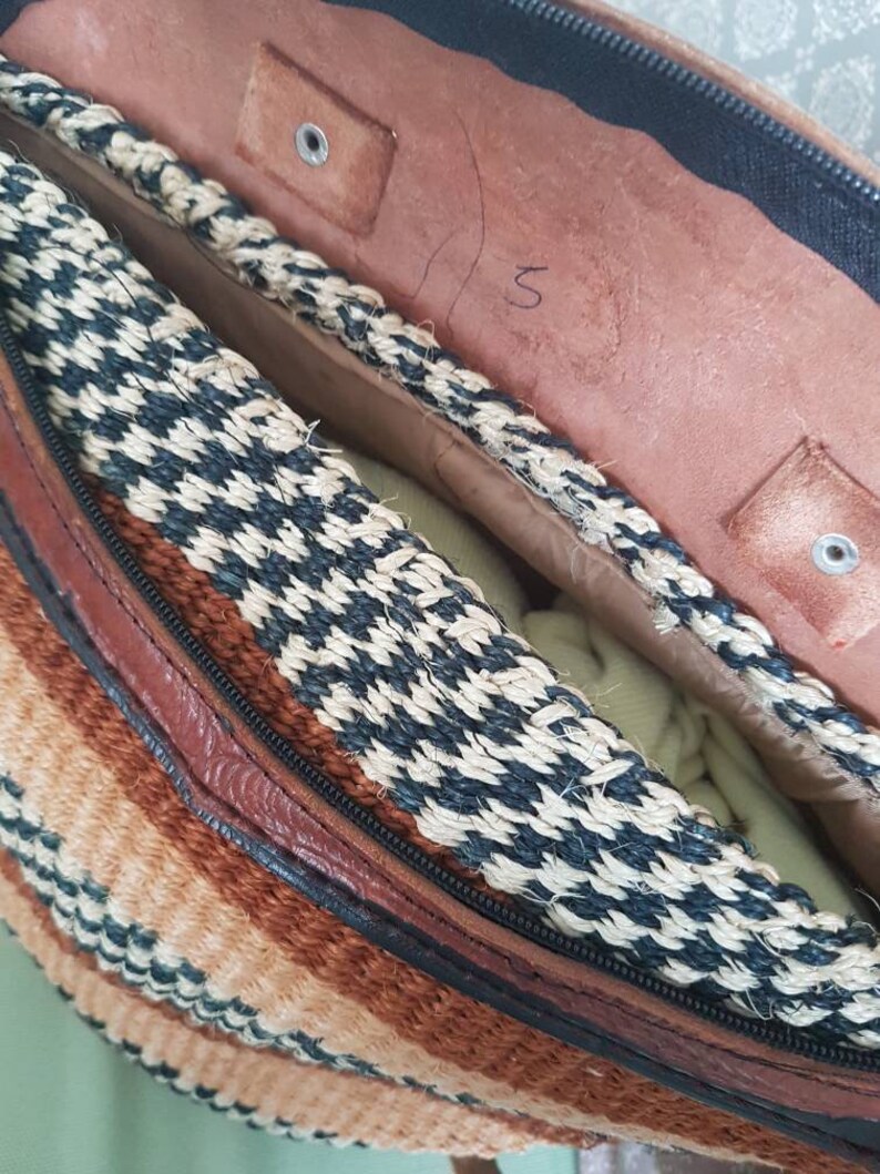 Boho leather bag and sisal bag style hippie Tote Boho Bag natural boho handbag chic bag color terracota bag ideal