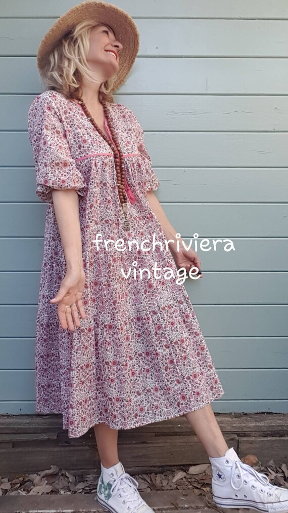 Mid length Boho Dress Pink Dress Light Dress Feminine Dress Pompom Dress Beach Dress Ethnic Dress Flowers Long Sleeve Dress Ethnic Dress Etsy UK