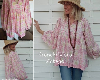 Blouse bohème fleurs blouse style hippie fleurs blouse bohème pompons chemise bohème chemisier de coton fleurs blouse rose Taille S