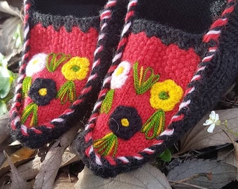Knitted slippers boho wool slippers wool slippers unique handmade wool knit shoes hippie style shoes