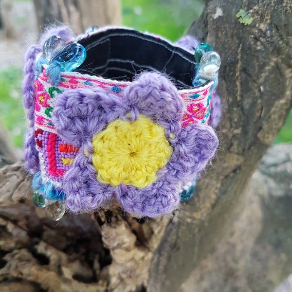 Bracelet bohème manchette bracelet style hippie manchette fleurs manchettes bohème crochet bracelet fleurs crochet bracelet fait main