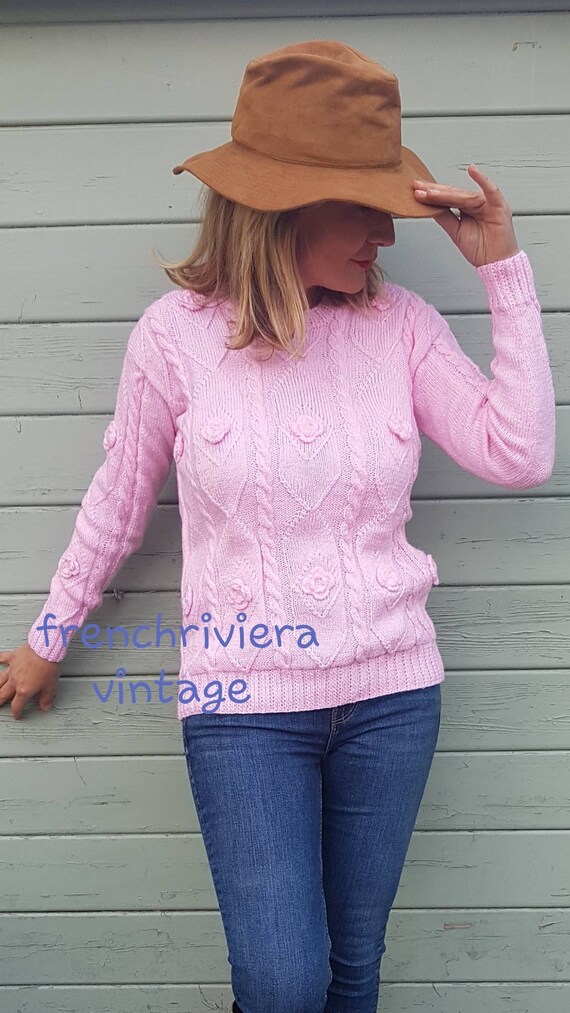 Pink boho vintage sweater of acrylic wool sweater