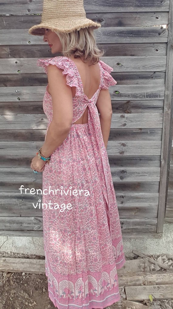 Long Boho Dress Long Boho Dress Flowers Pink Dress Light Dress Summer Dress Indian Cotton Voile Dress