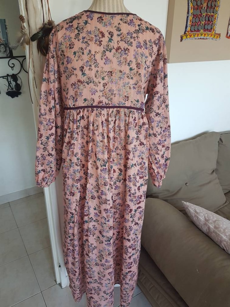 Boho chic style Hippie dress floral flowers romantic dress PomPoms dress Indian cotton gauze dress summer dress women Beach dress flowers