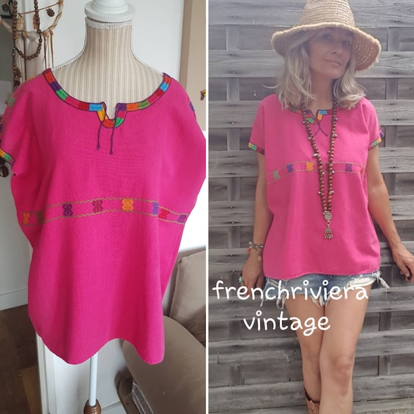 Blouse ethnique Mexique blouse rose chemisier coton Mexique top Brodé coton boho top de coton mexicain chemise style hippie chemise ethnique