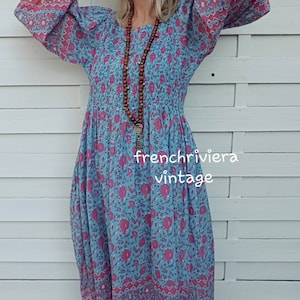 Long boho dress flowers hippie style dress flower dress smocked dress Indian cotton voile dress light dress size M