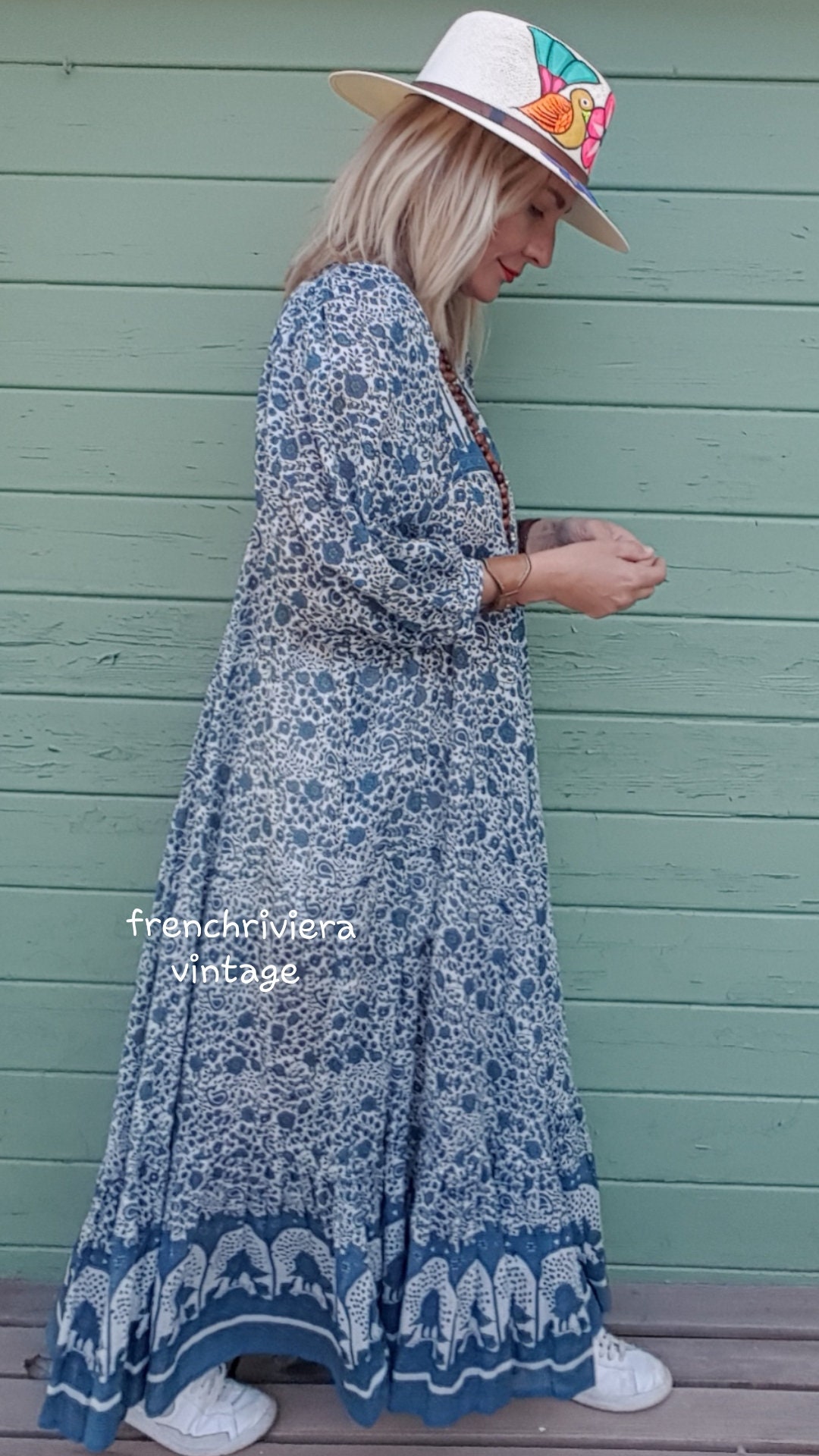 Robe Tunique Indienne Vintage NAQUI - Broderie Boho Hippie, Taille L, Occasion En Très Bon état