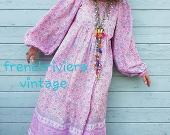 Robe longue bohème chic style hippie robe longue voile de coton indien robe été robe féminine robe fleurs robe manches ballon robe rose