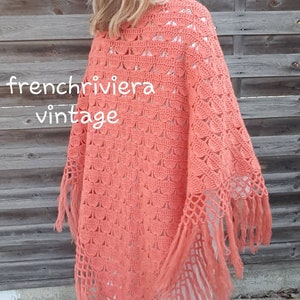 Large vintage shawl vintage shawl wool crochet shawl boho shawl hippie style shawl long shawl hand knitted shawl coral shawl