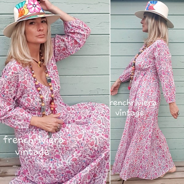 Robe longue bohème fleurs robe longue style hippie robe fleurs été robe féminine robe petites fleurs robe voile de coton robe rose