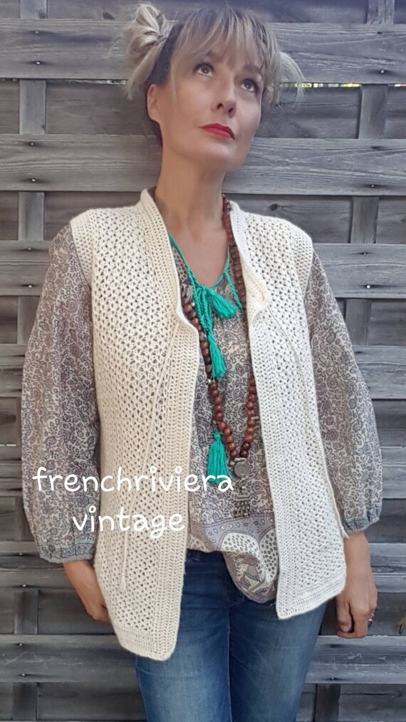Hand-knitted vest sleeveless waistcoat boho handma