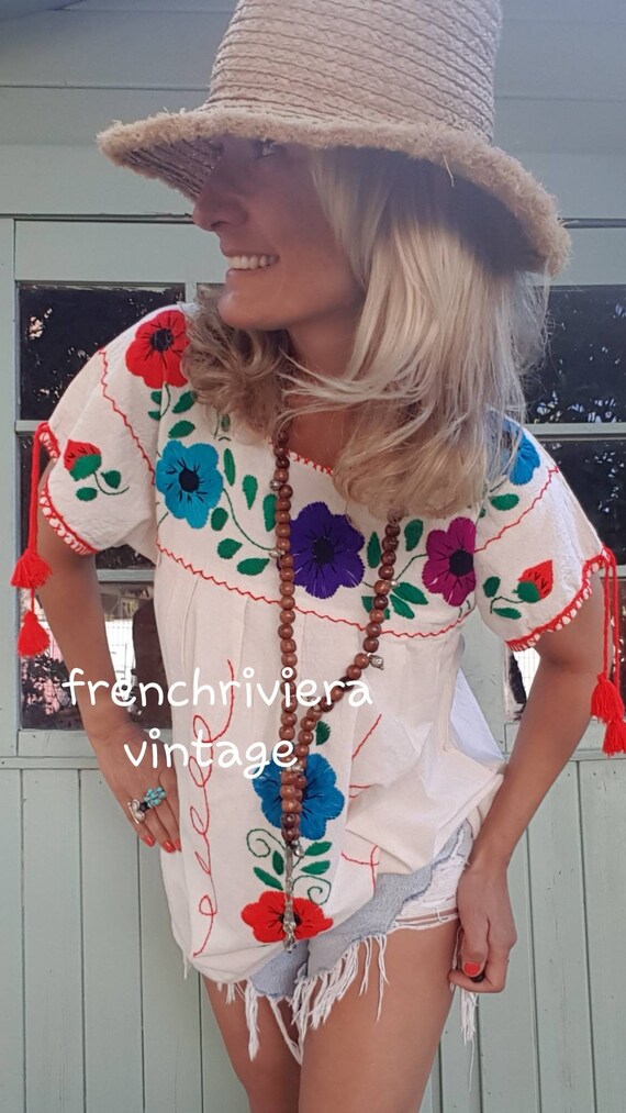 Boho cotton blouse tunic flowers blouse flowers tu