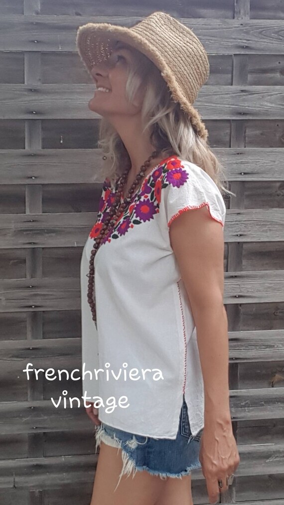 Blouse boheme fleurs blouse ethnique fleurs chemise de coton chemise brodee a la main top du Mexique fleurs chemisier fleurs boheme Etsy France