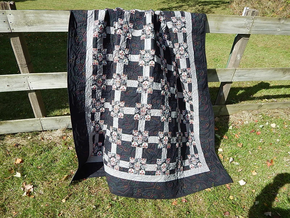 Sugar Skull Custom Quilt Etsy Cooler quilts day of the dead sugar skulls art quilts