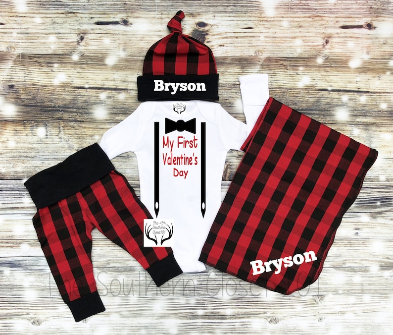 Swaddle Blanket Baby Boys First Valentine/'s Day Outfit Valentine/'s Day Outfit,Boys Buffalo Plaid Coming Home Outfit,Boys,Buffalo Plaid