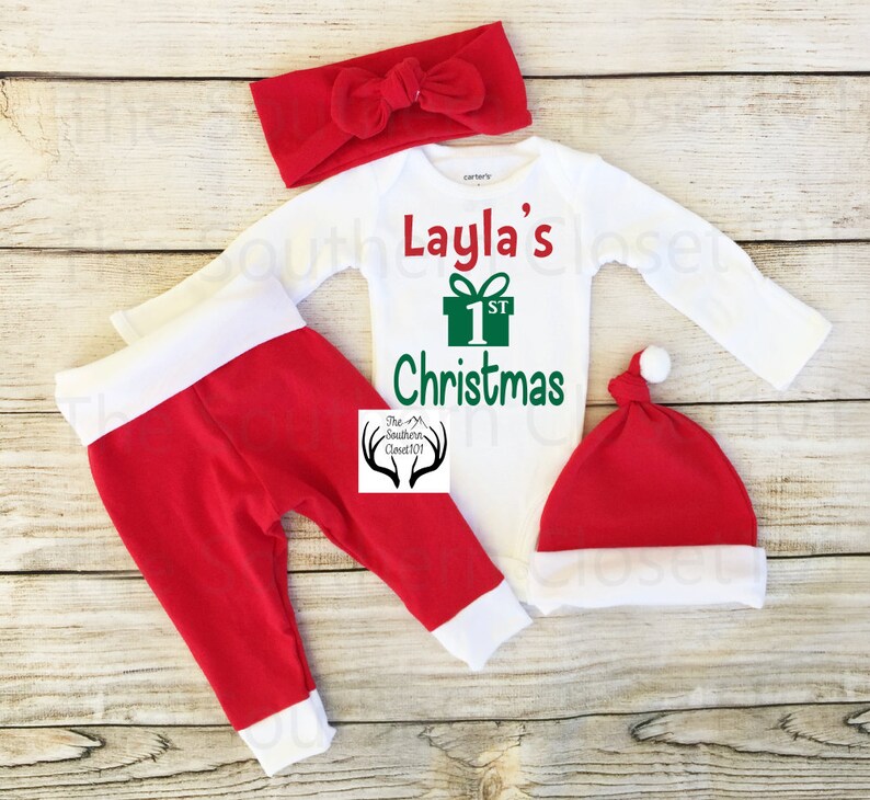 Unisex Christmas Outfit,Custom Names 1st Christmas,Baby Christmas Outfit Girl Coming home outfit,Boy Coming Home Outfit,Red and White