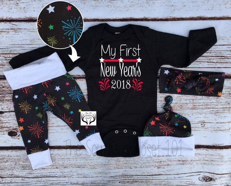2018 Outfits,Orange,Black,Blue,Red,Green,Pink,Purple Unisex Coming Home Outfit,My First New Year/'s 2018,Fireworks,Baby New Year/'s Outfit