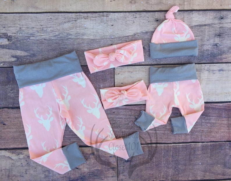 Baby Girl Coming Home Outfit Set,Country Outfits Gils Pink Deer,Sister,Pink,Gray Girls Deer Outfits, Big Sister Little Sister Outfits