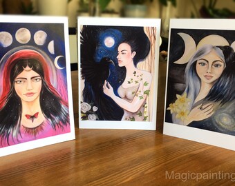 Moon Goddess Set of Three Greeting cards