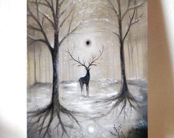 Stag Fine Art Greeting Card, Ice Whispers, winter (18.2 x 11.7 cm)