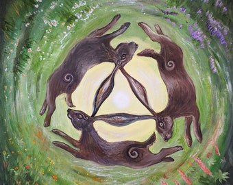 The Three Hares, Easter, Ostara, magic - Print