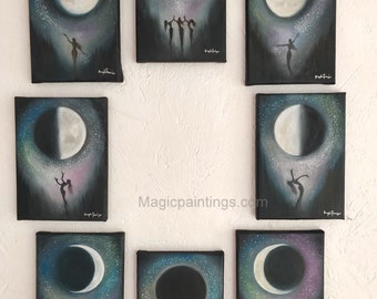 Phases Cycles of the Moon, Original 8 set oil on canvas