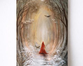 Red Woman Hood, Yule, Christmas, Fine Art card, Greeting Card - 18.2 x 11.7 cm