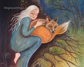 Brigid Art Print: Mystical Woman with Fox - Print, Magic Paintings