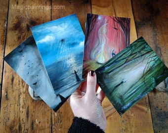 Four elements Set of Small Prints, Air, Fire, Water, Earth Set of 4