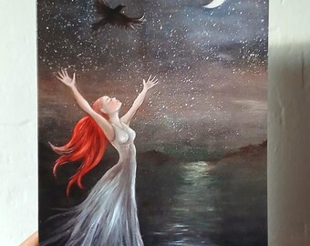 La Doncella, Luna creciente, lo femenino sagrado - Tarjeta de felicitación de bellas artes (10,5 × 14,8 cm)