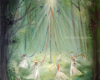 Maypole, Beltane - Original oil on canvas