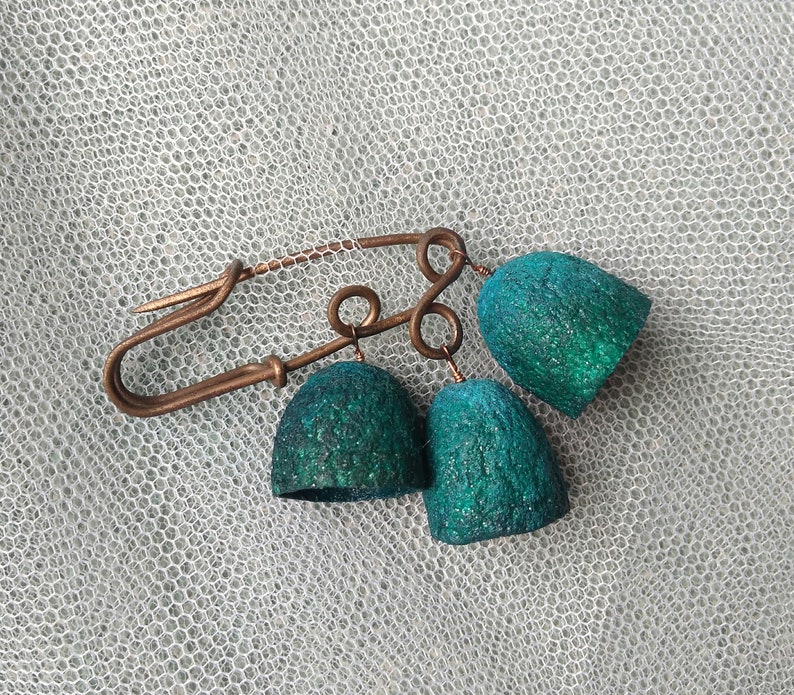 silk cocoons copper brooch pin metal Jewellery shawl sweater floral blue green turquoise Wire Wrapped Gifts for Her Women Accessories boho