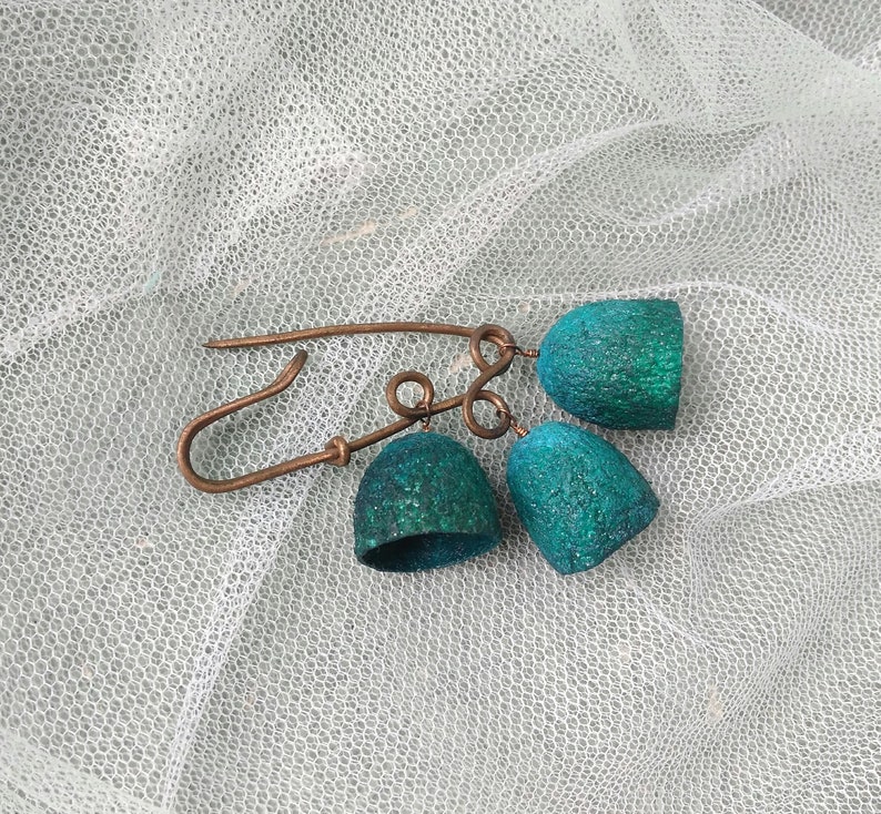 silk cocoons copper brooch pin metal Jewellery shawl sweater floral blue green turquoise Wire Wrapped Gifts for Her Women Accessories boho