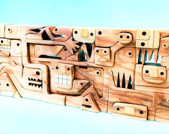 single piece puzzle 9; original chamfered wood sculpture 2virgule5d
