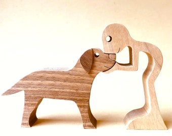 a man a dog 9; original wood sculpture 2virgule5d