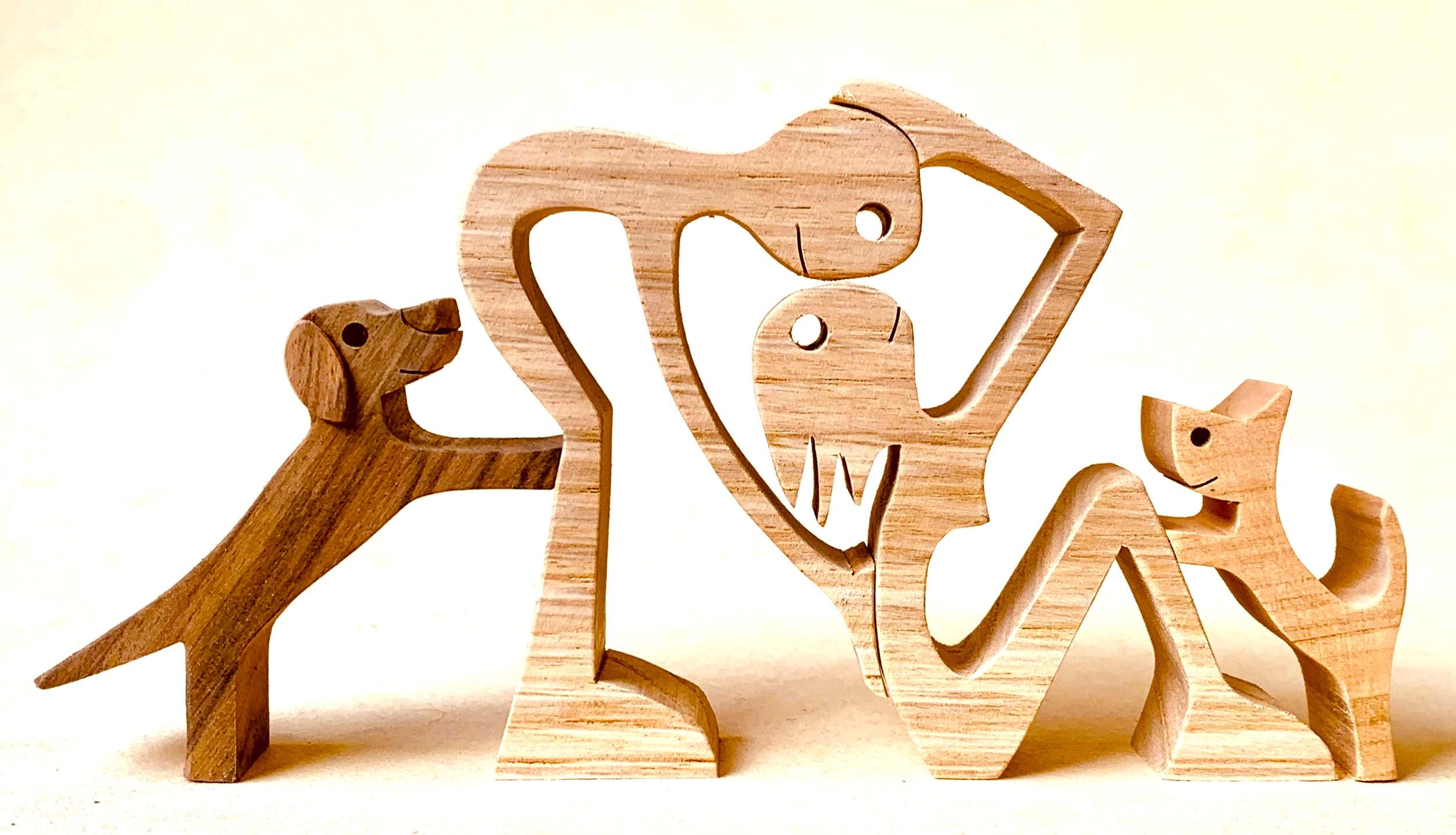 犬と親子/TWO GOOD FRIENDS 額入り　リトグラフ A Couple a Dog a Cat Version 2; Original Wood Sculpture