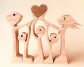 sculpture famille un couple trois enfants un coeur; sculpture bois 2virgule5d