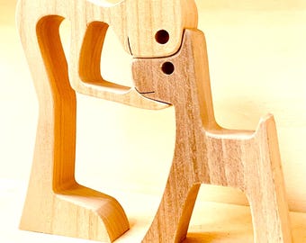 a man a dog the original; original wood sculpture 2virgule5d