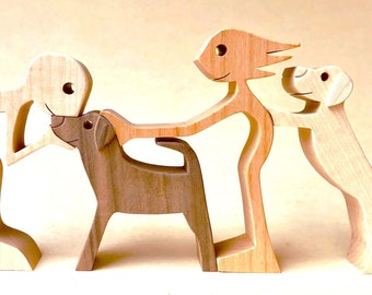 a couple two dogs; original wood sculpture 2virgule5d