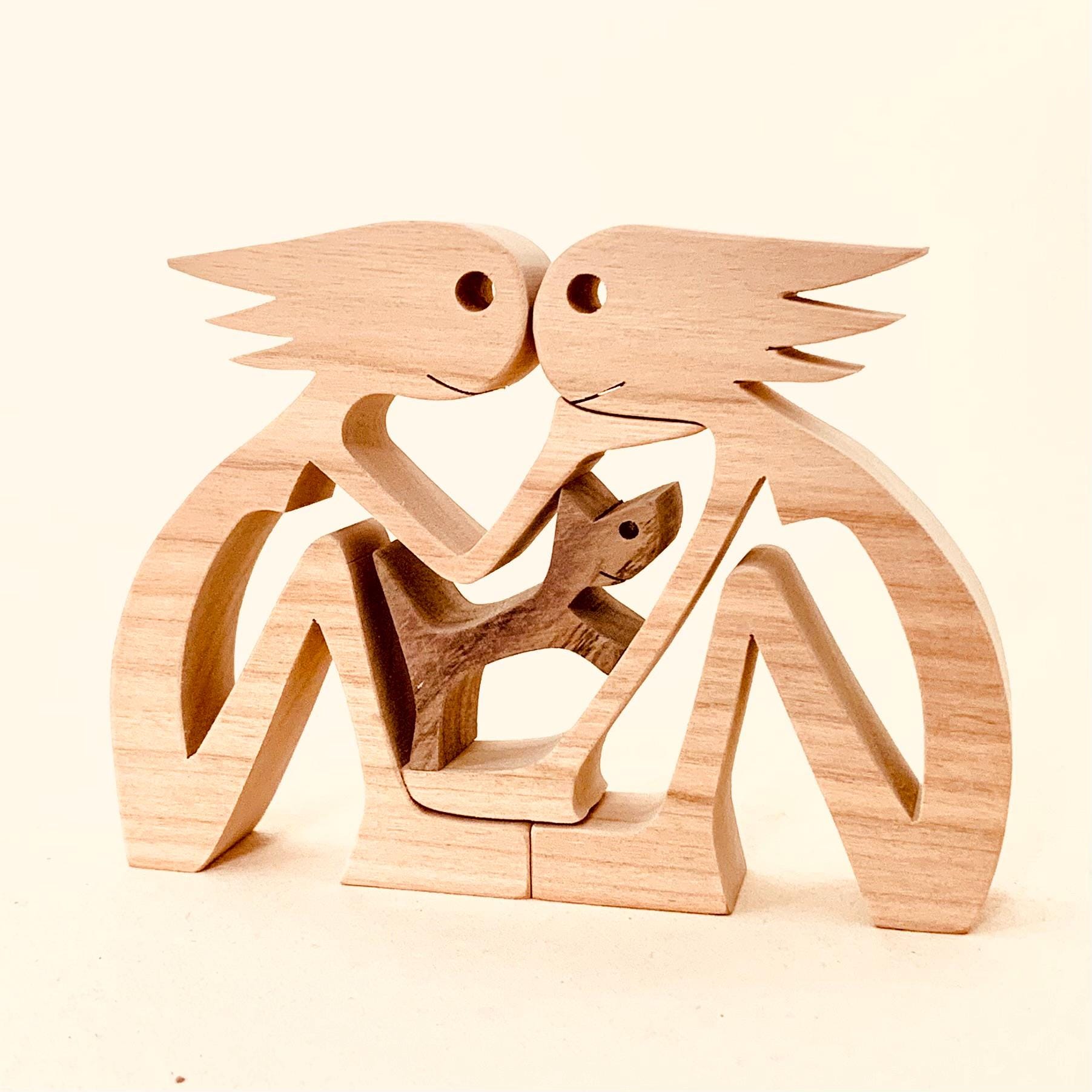 二人の女性と一匹の猫。オリジナルの木彫り 2.5d - Etsy 日本