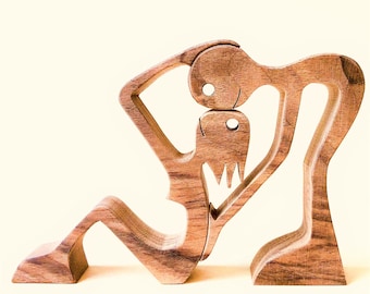 couple walnut version; a man, a woman ; wood sculpture