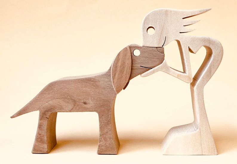 A Woman a Dog Version 4 Original Wood Sculpture 2virgule5d Etsy