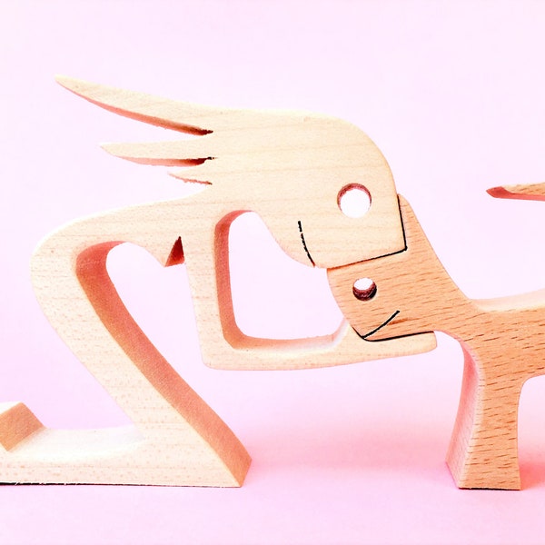 Kobieta i kot, wersja 3; oryginalna rzeźba w drewnie 2,5d