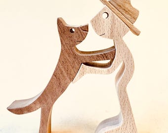 男性、帽子、犬。オリジナルの木彫り 2.5d - Etsy 日本