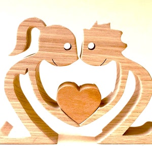 a couple a heart version 2; original wood sculpture 2virgule5d