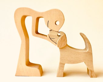 ein Mann ein Beagle; Original-Holzskulptur 2virgule5d Innendekoration