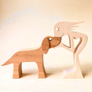 a woman a dog version 4; original wooden sculpture 2virgule5d interior decoration