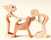 un couple un chien vesion 2; sculpture bois originale 2virgule5d